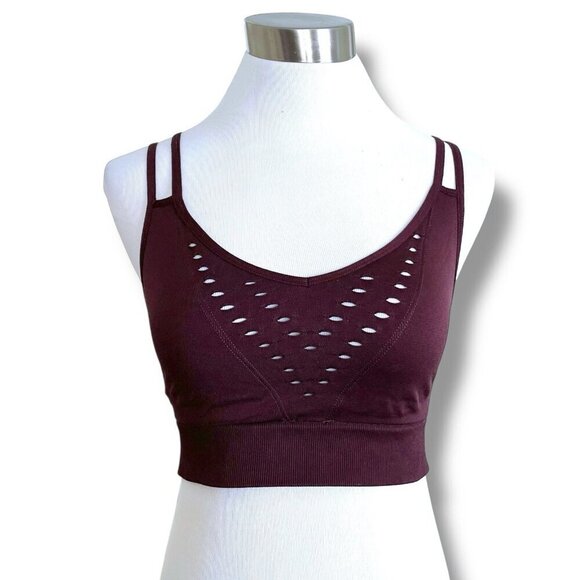 Victorias Secret Sports Bra Bralette Sz Medium Plum Wire Free Yoga Strappy Back - Picture 4 of 7